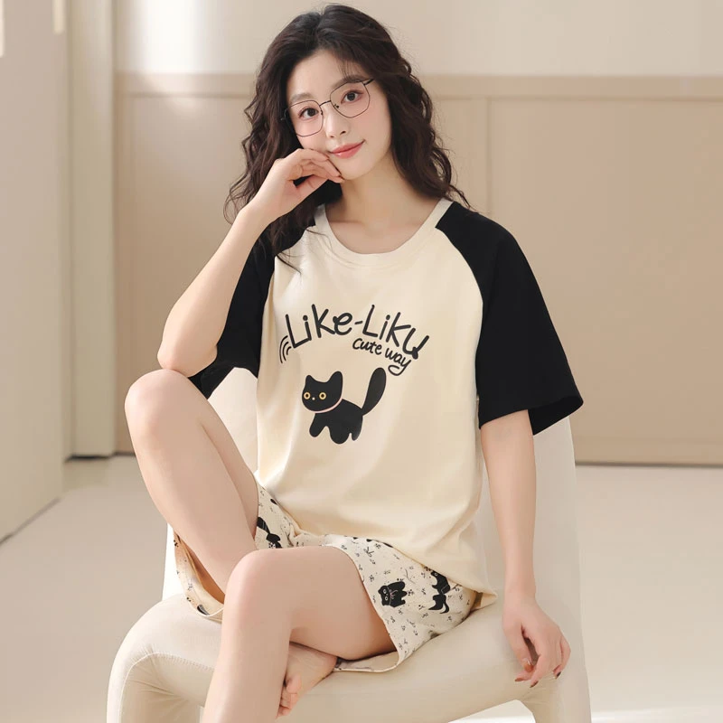 卡之恋睡衣女2025年新款夏天薄款短裤短袖套装休闲可爱外穿家居服