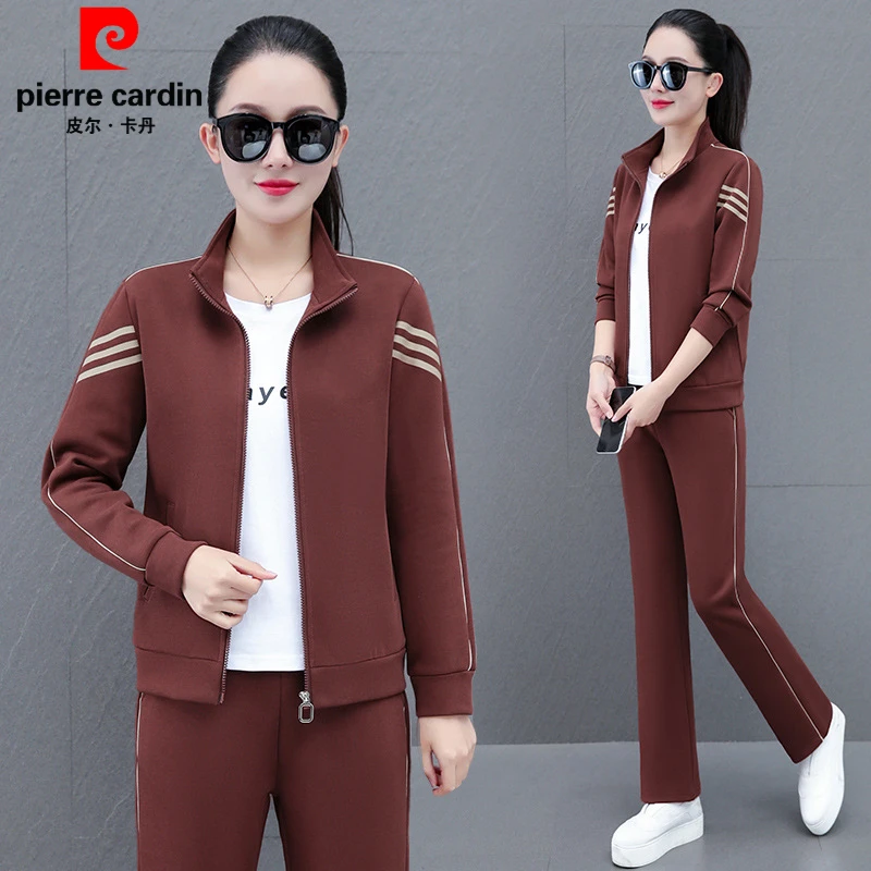 皮尔卡丹时尚休闲运动套装女2025春季新款开衫卫衣卫裤时尚三件套