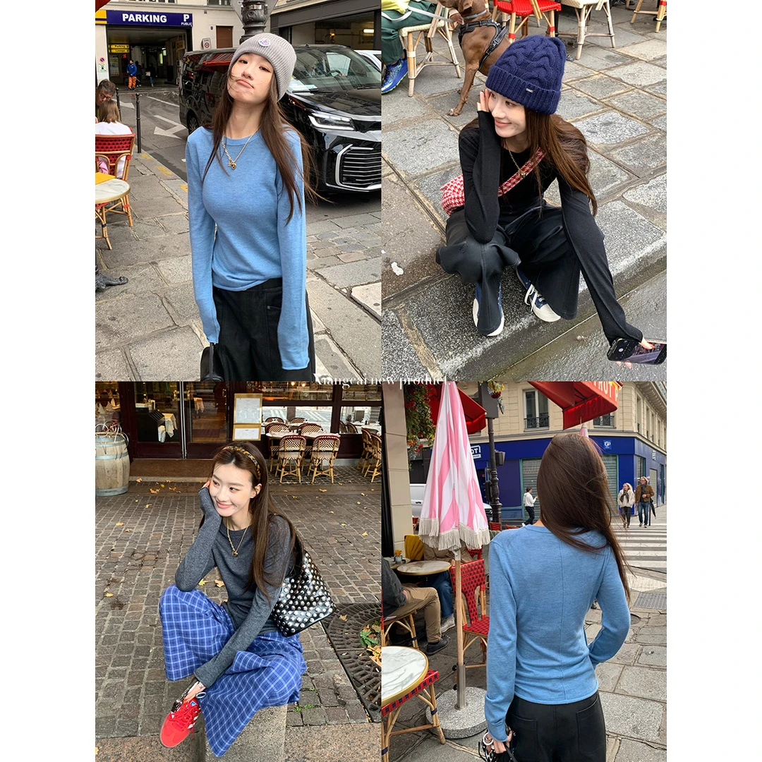 香菜不加辣10/26 20点【宅家日常】多色合身休闲简约毛边打底衫