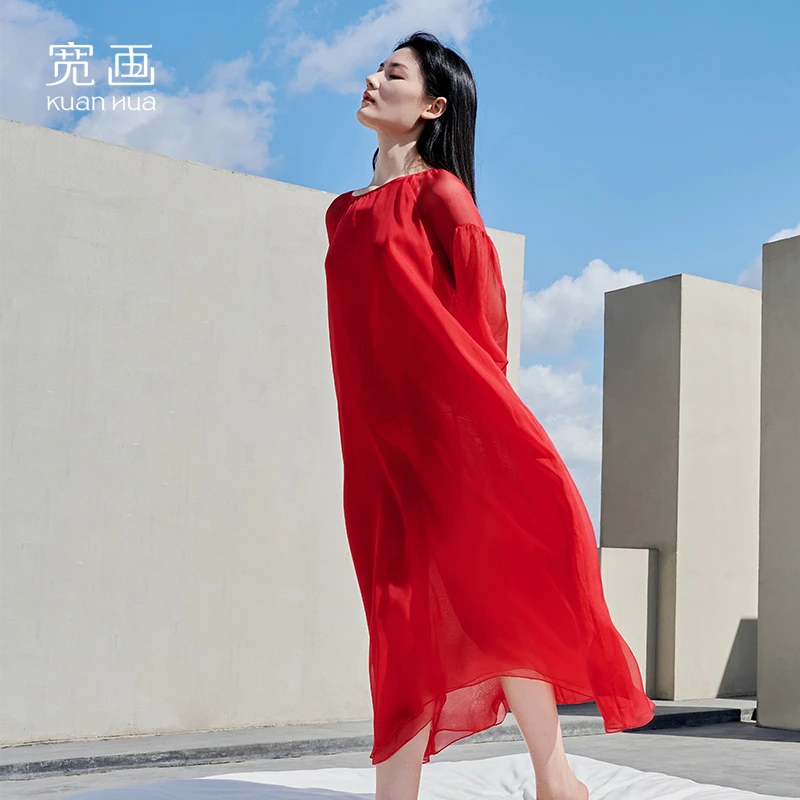 宽画【直播间高端品】新年款红色睡裙柔软优雅大气家居服-KHCS5807