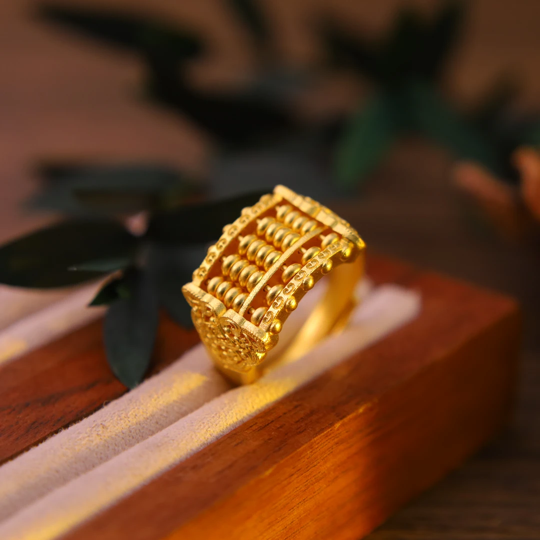 859/克古法金黄金算盘足金戒指