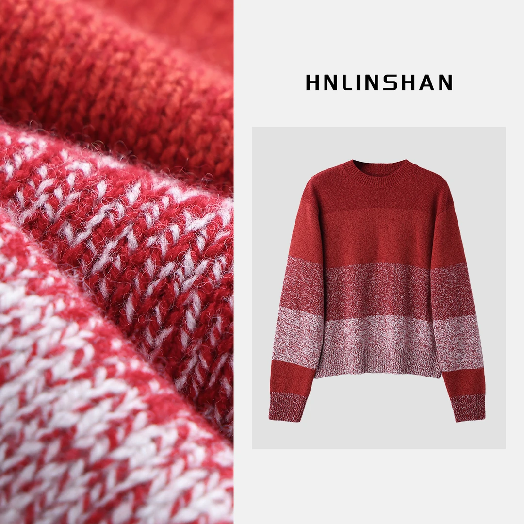 HNLINSHAN【渲染】设计感条纹圆领套头针织衫ADZ1004