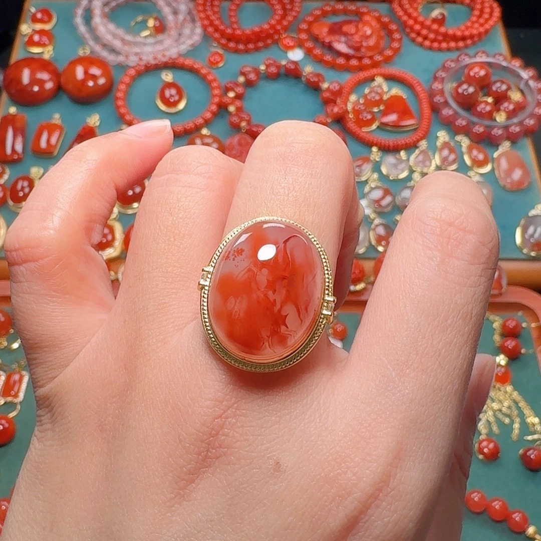 南红玛瑙银S925镶嵌戒指