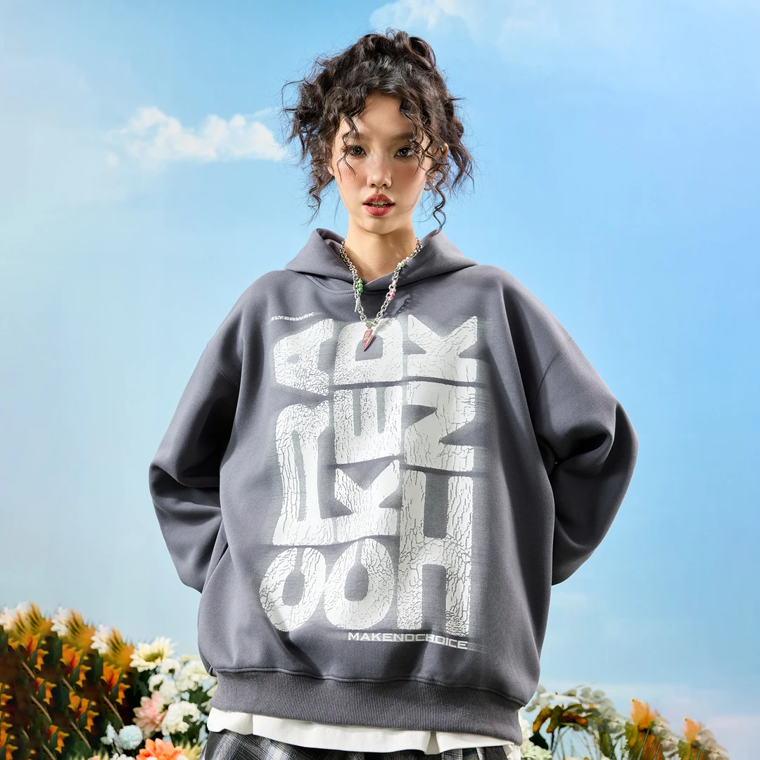 Nuthink美式复古做旧满印字母连帽卫衣国潮宽松男女2025秋季新款