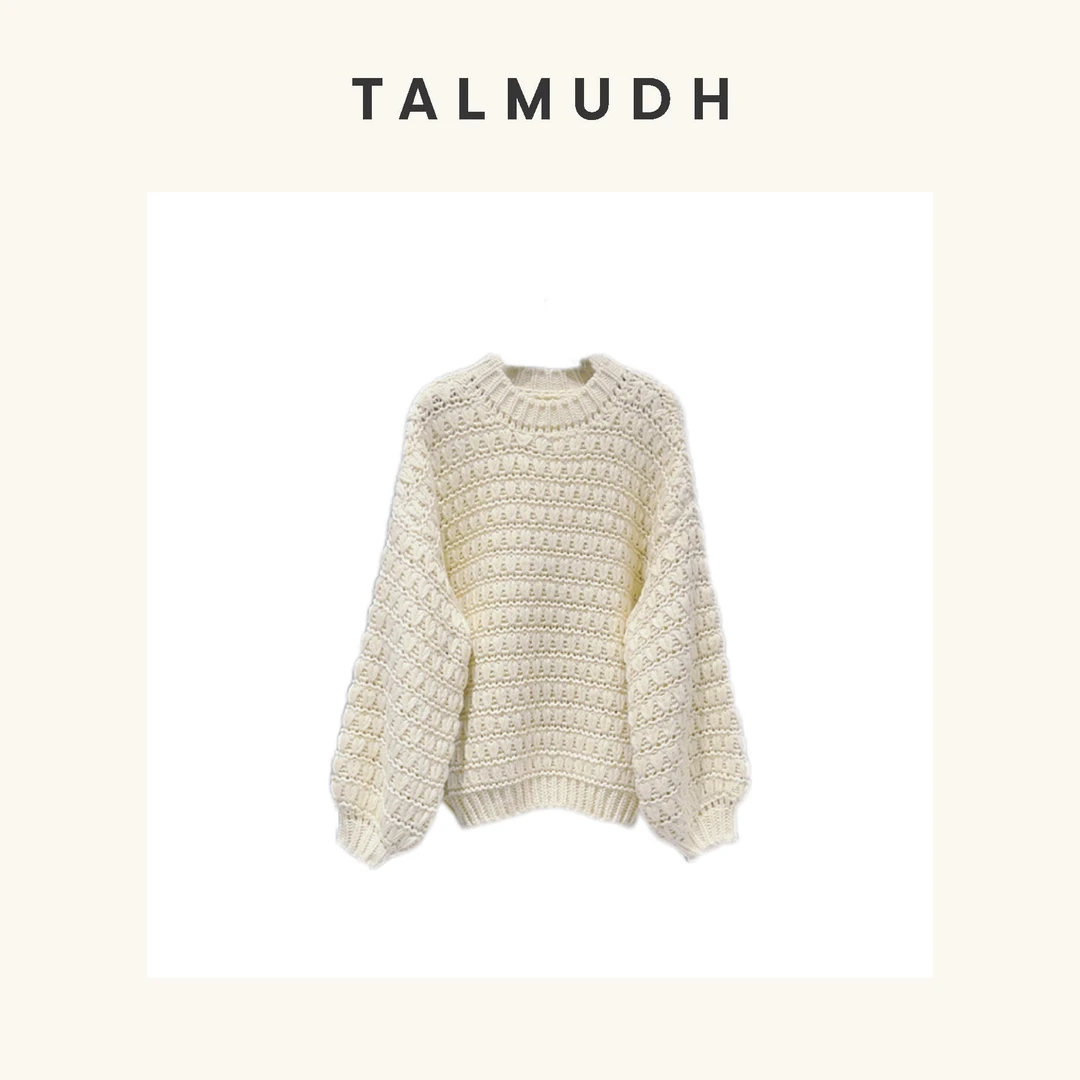 T/A 奶油捕梦网 镂空针织肌理羊毛上衣秋冬圆领套头TA241116