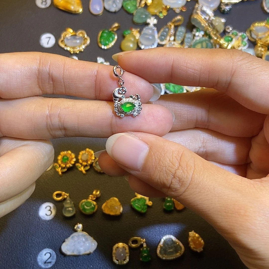 翡翠银S925镶嵌吊坠(不含链)