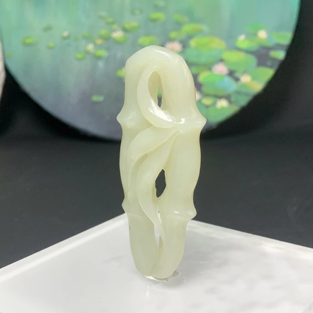 F017和田玉青白玉竹节吊坠