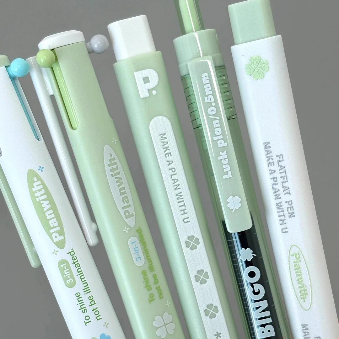 绿色幸运四叶草中性笔合集学生考试刷题笔速干顺滑写字笔