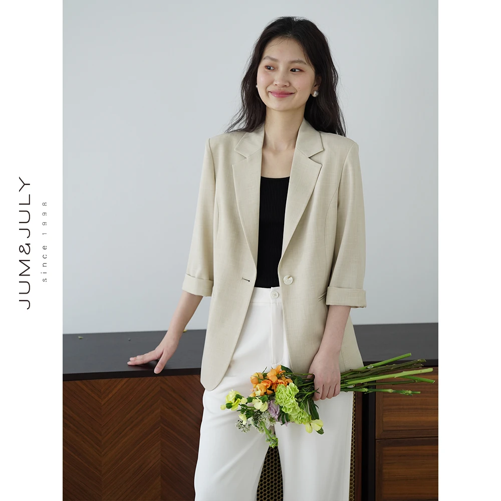 夏季薄款七分袖西装外套女2025新款小个子通勤防晒西服上衣V1062