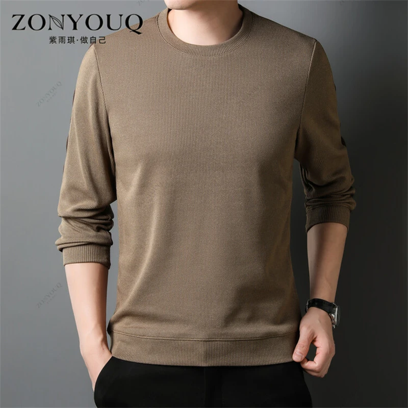 圆领长袖卫衣男士春秋宽松商务休闲T恤衫套头打底衫拼接百搭上衣