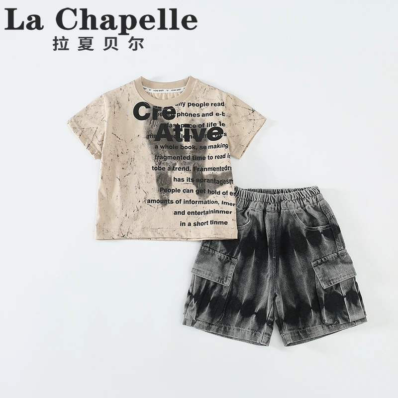 拉夏贝尔男童套装小男童夏季儿童薄款短袖牛仔裤t恤两件套LB331