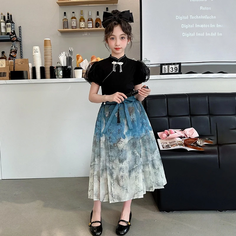 女童千字文马面裙套装2025夏季新款小孩国风古装儿童洋气汉服套裙