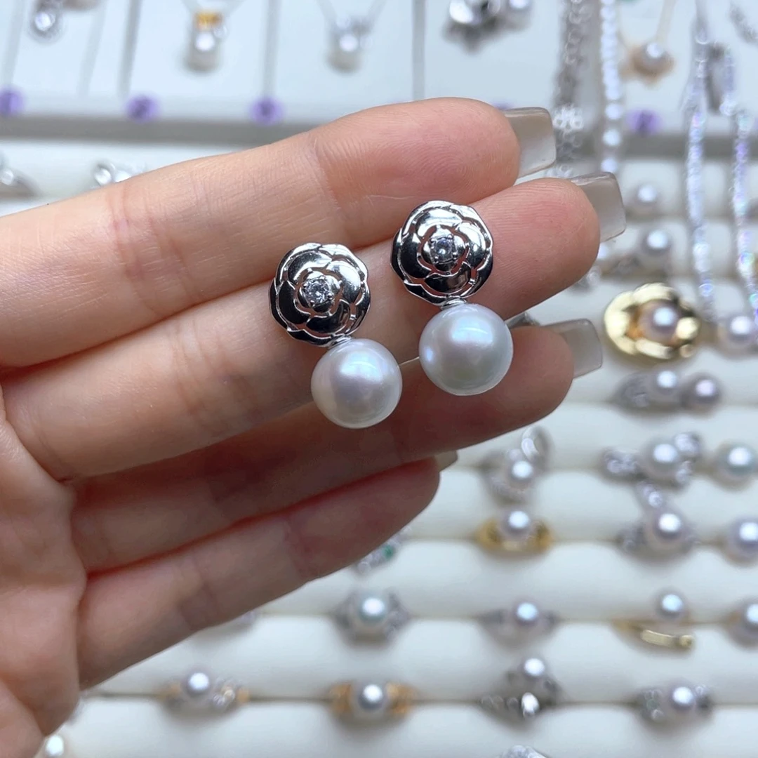 银S925镶嵌淡水珍珠耳饰