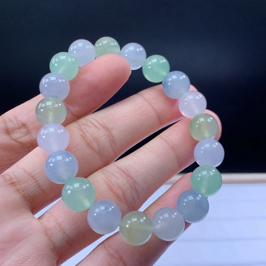 嘉运翡翠3.7-6缅甸天然翡翠A货多彩多宝手串卡10mm19颗