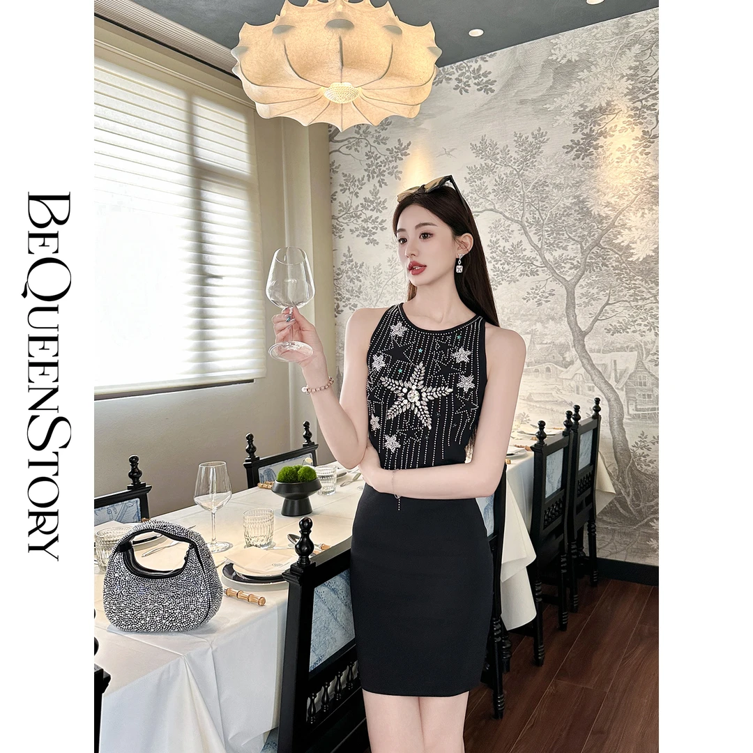 【高高甄选】【繁星童话】重工设计感圆领无袖修身性感短款连衣裙