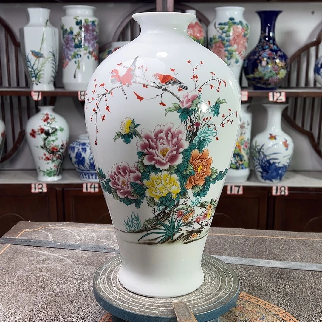 摆件陶景德镇陶瓷梅牡丹