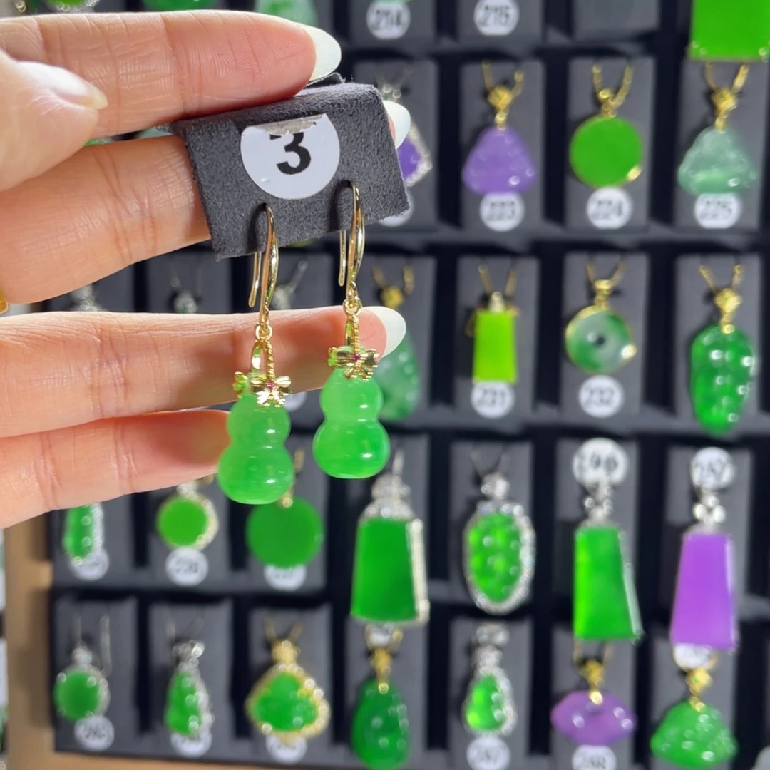 银S925镶嵌翡翠耳饰3