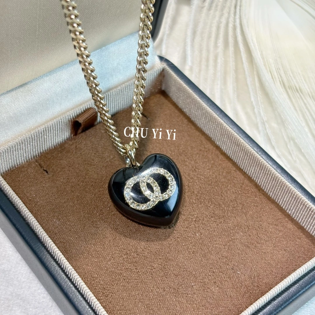铜合金项链 C 黑色 爱心 轻奢时尚百搭 项链ALC008