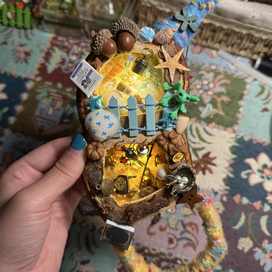 榼藤豆荚手工制作海洋小屋