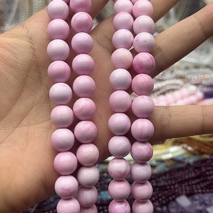 玛瑙/玉髓未镶嵌珠宝半成品一条10mm左右粉贝贝