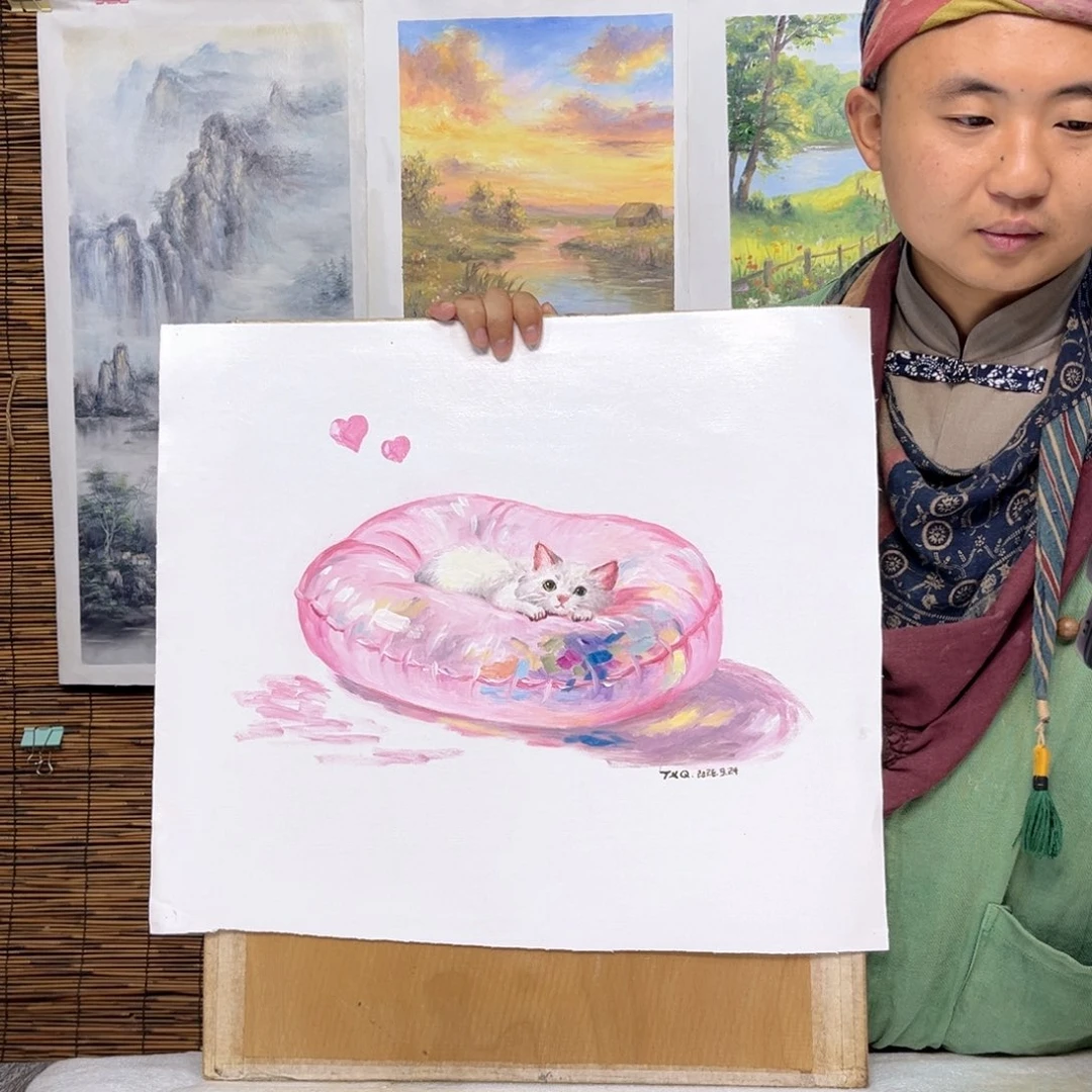 油画行路人小院绘画作品竞拍