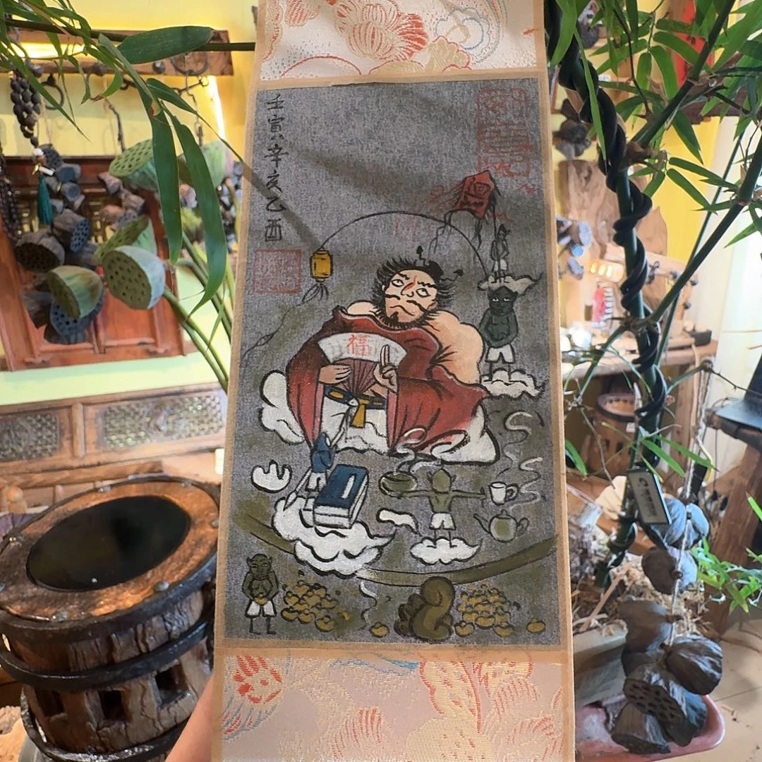 小卷轴钟馗丙烯颜料画