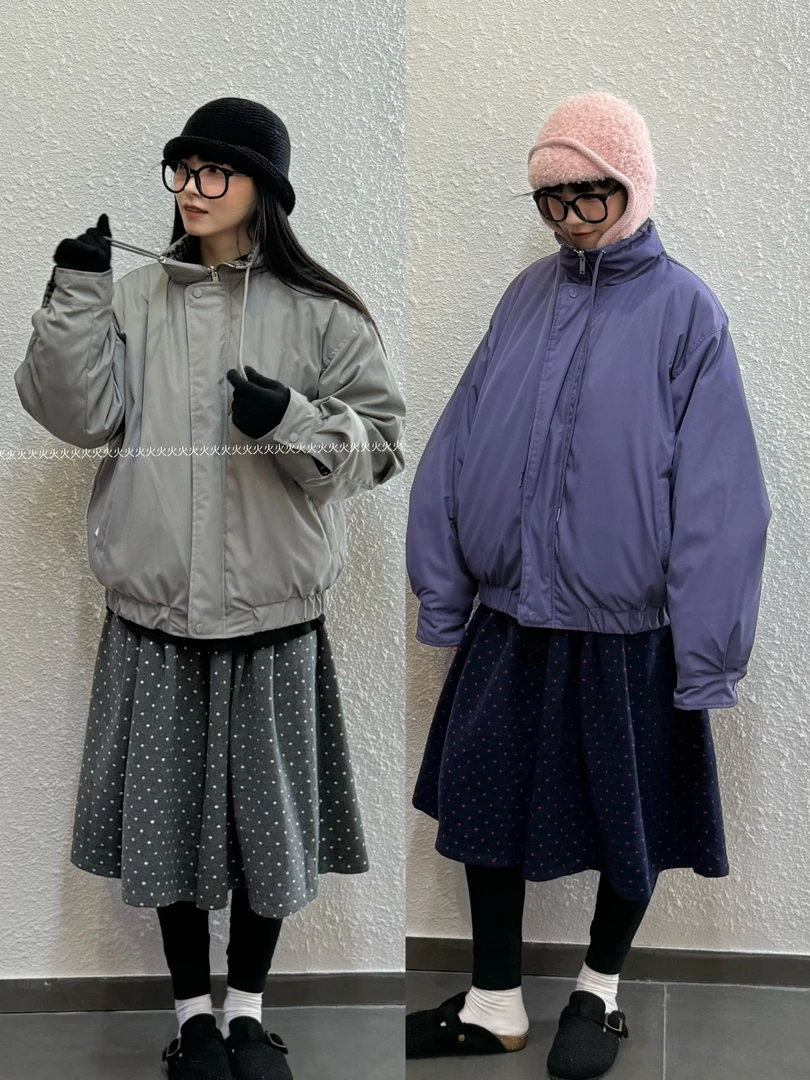 火火【冬随】秋冬新款羽绒两面可穿设计师款加厚复古宽松外套立领女