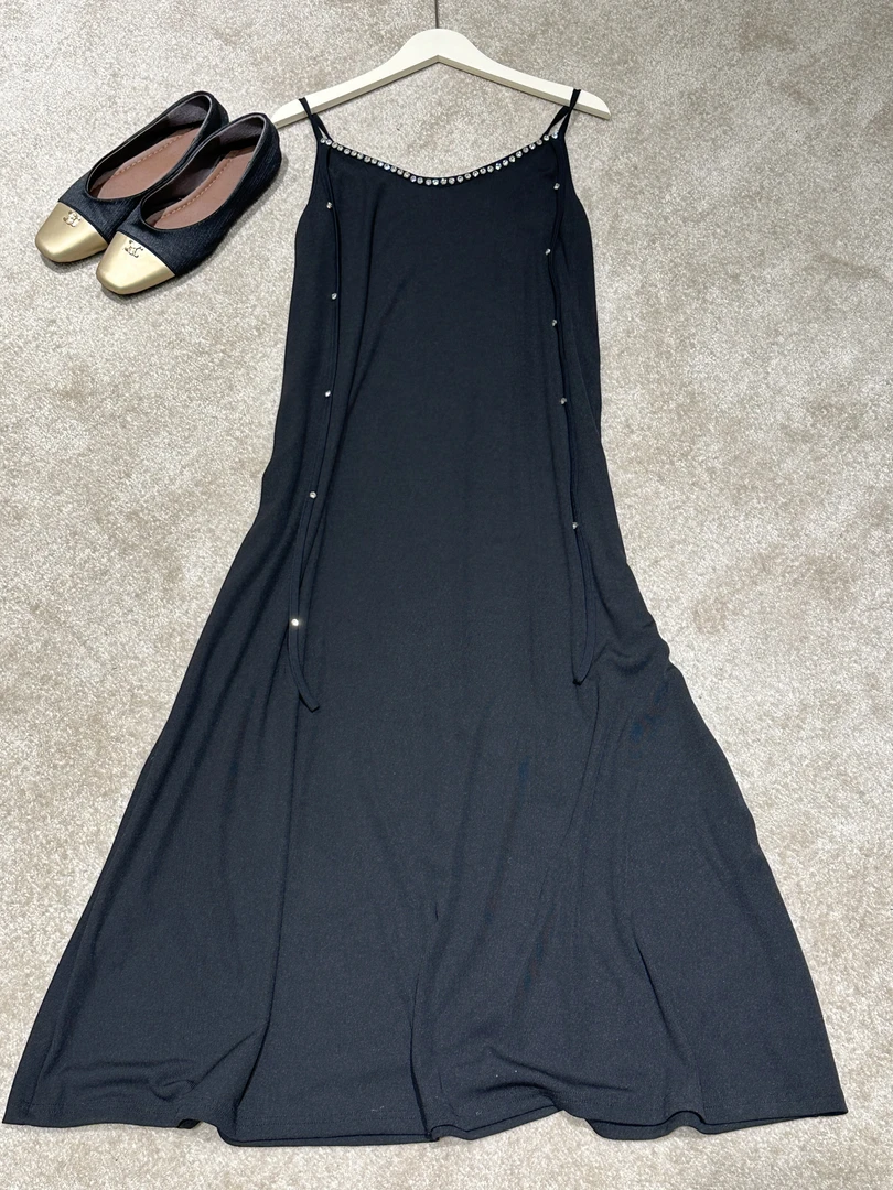 （轻奢小吊带）吊带裙小黑裙女新打底外穿内搭背心裙中长款#6401#