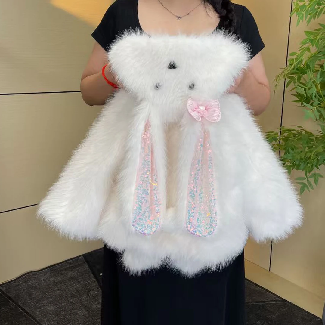 女童皮草毛毛衣2025冬季新款可爱兔子宝宝加绒加厚外套洋气上衣潮