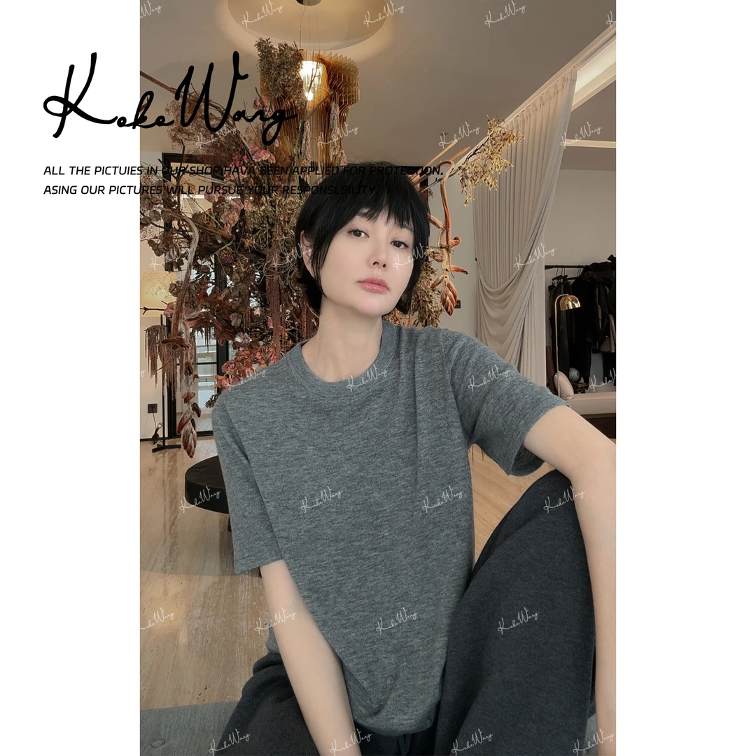 KOKO WANG【纸片人】新款2股16针48支羊毛短袖针织衫 N2595H15T42