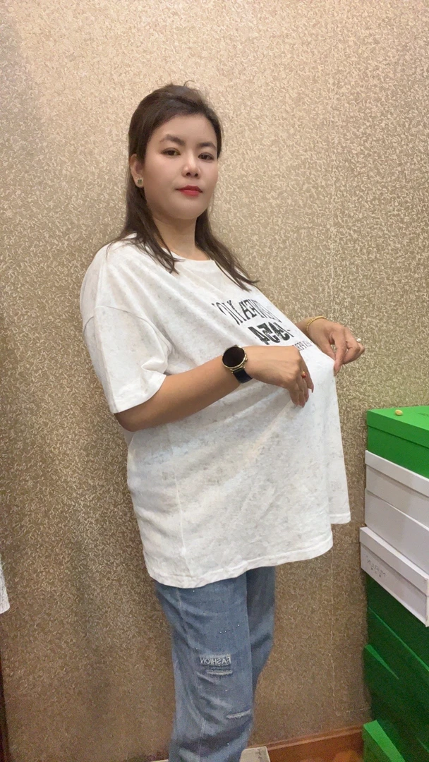 印花常规复合数字休闲风圆领T恤白色时尚夏季纯色宽松韩版打底