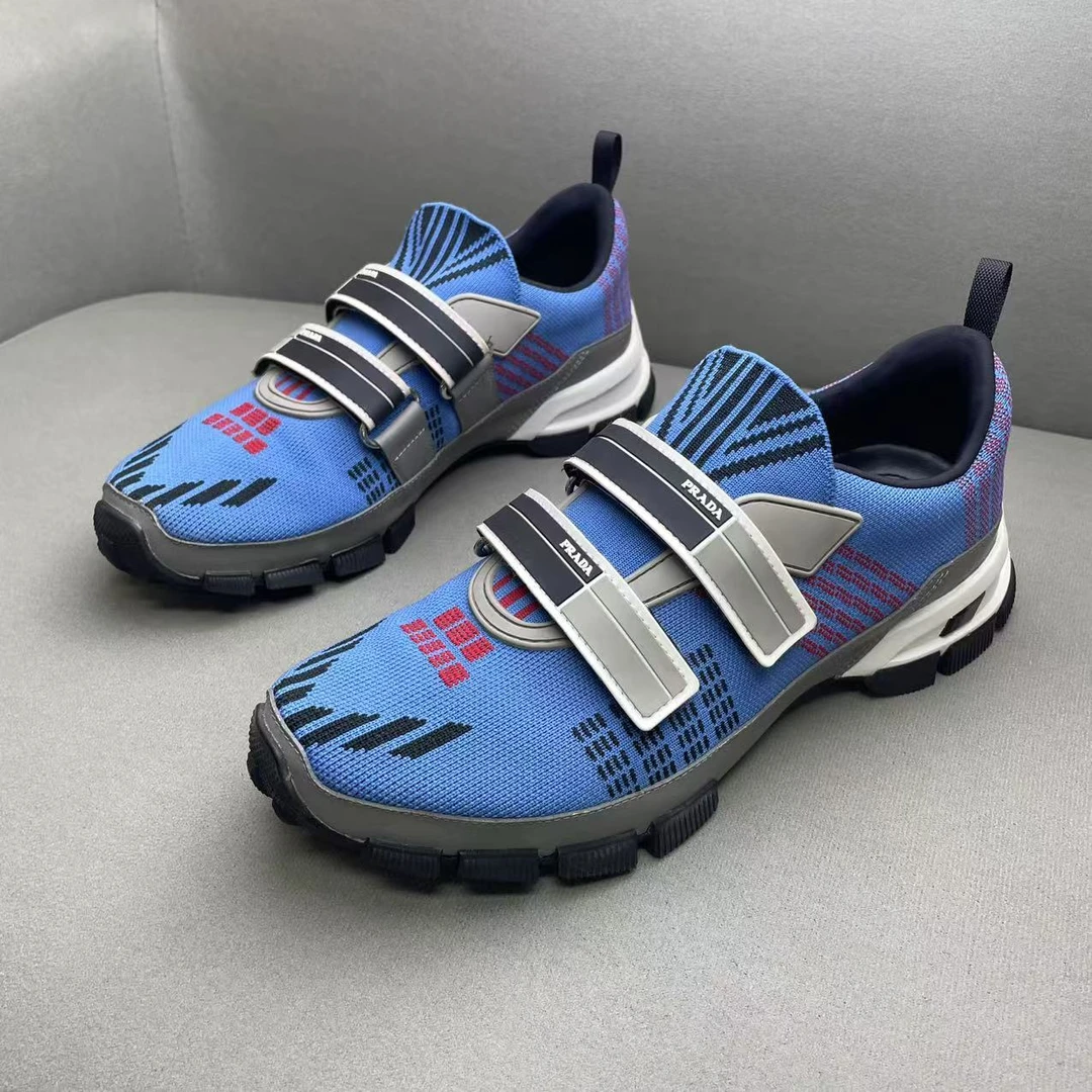 95新 Prada/普拉达 蓝红编织网面双魔术贴时尚百搭运动鞋 多尺码