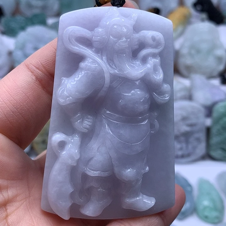 翡翠未镶嵌颈饰立体工艺关二爷有两条棉线福利卡厚13+