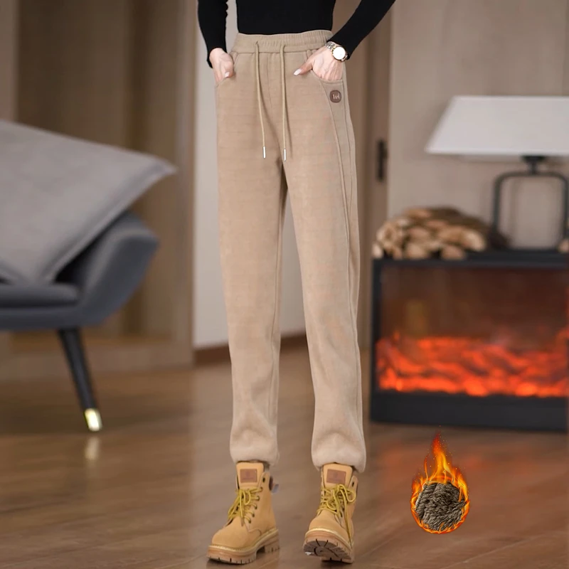 加绒加厚束脚裤秋冬季新款高腰宽松显瘦哈伦裤百搭保暖休闲卫裤