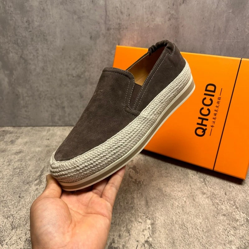 广州手工潮鞋男2025夏季新款真皮一脚蹬鞋男大牌休闲鞋男套脚板鞋