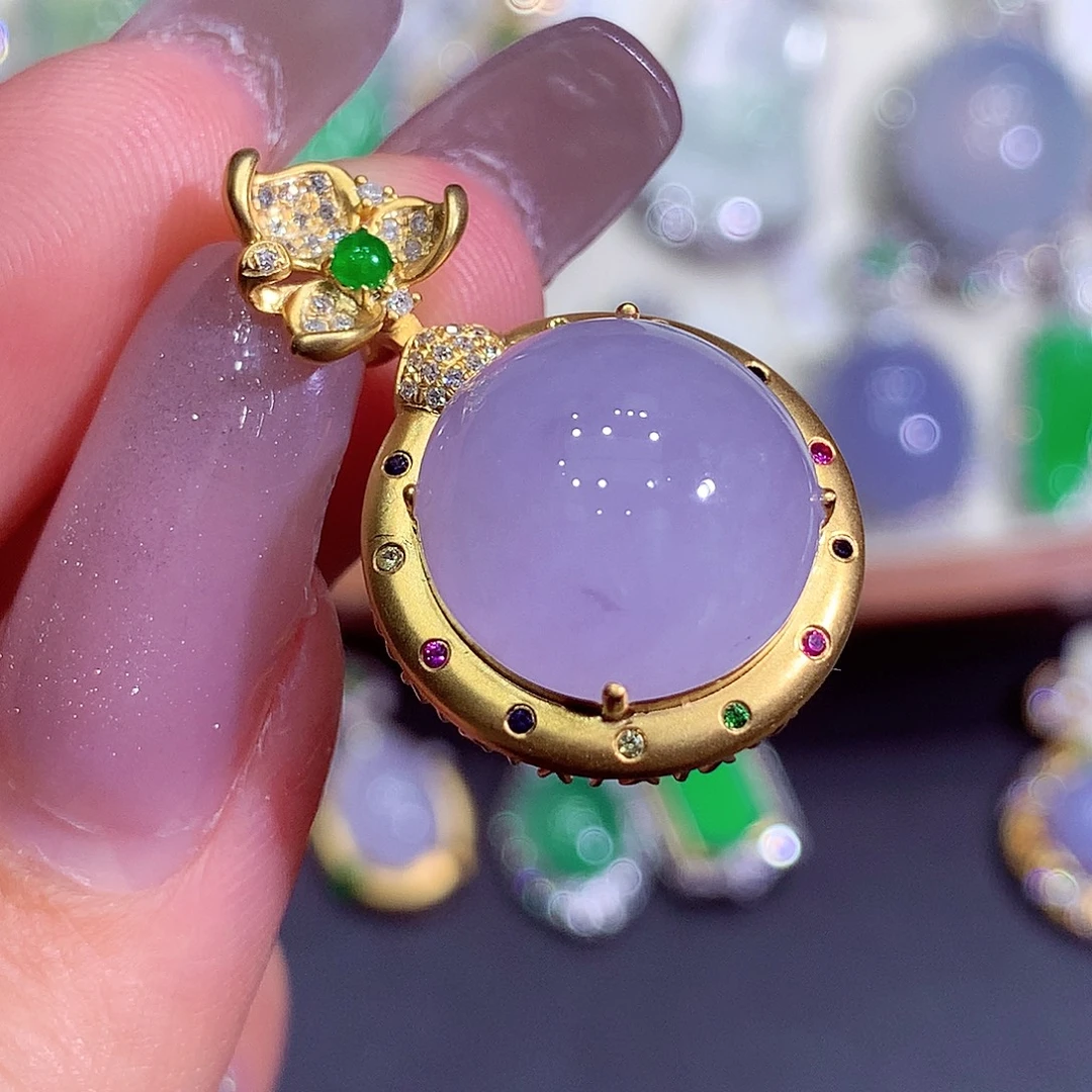 翡翠18K金镶嵌吊坠(不含链)