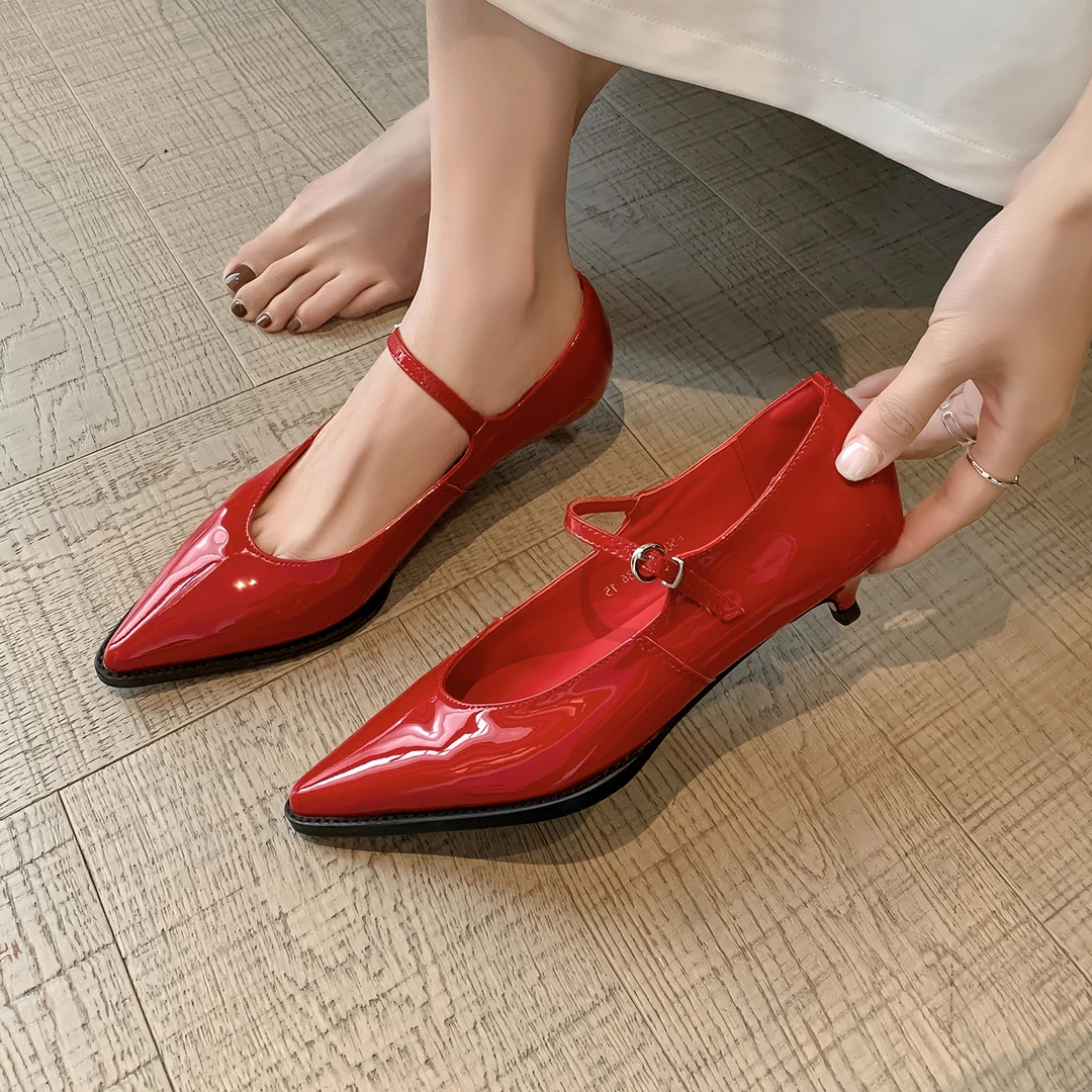 Sheriley77小众百搭小猫跟单鞋浅口尖头细跟优雅中跟时尚舒适真皮