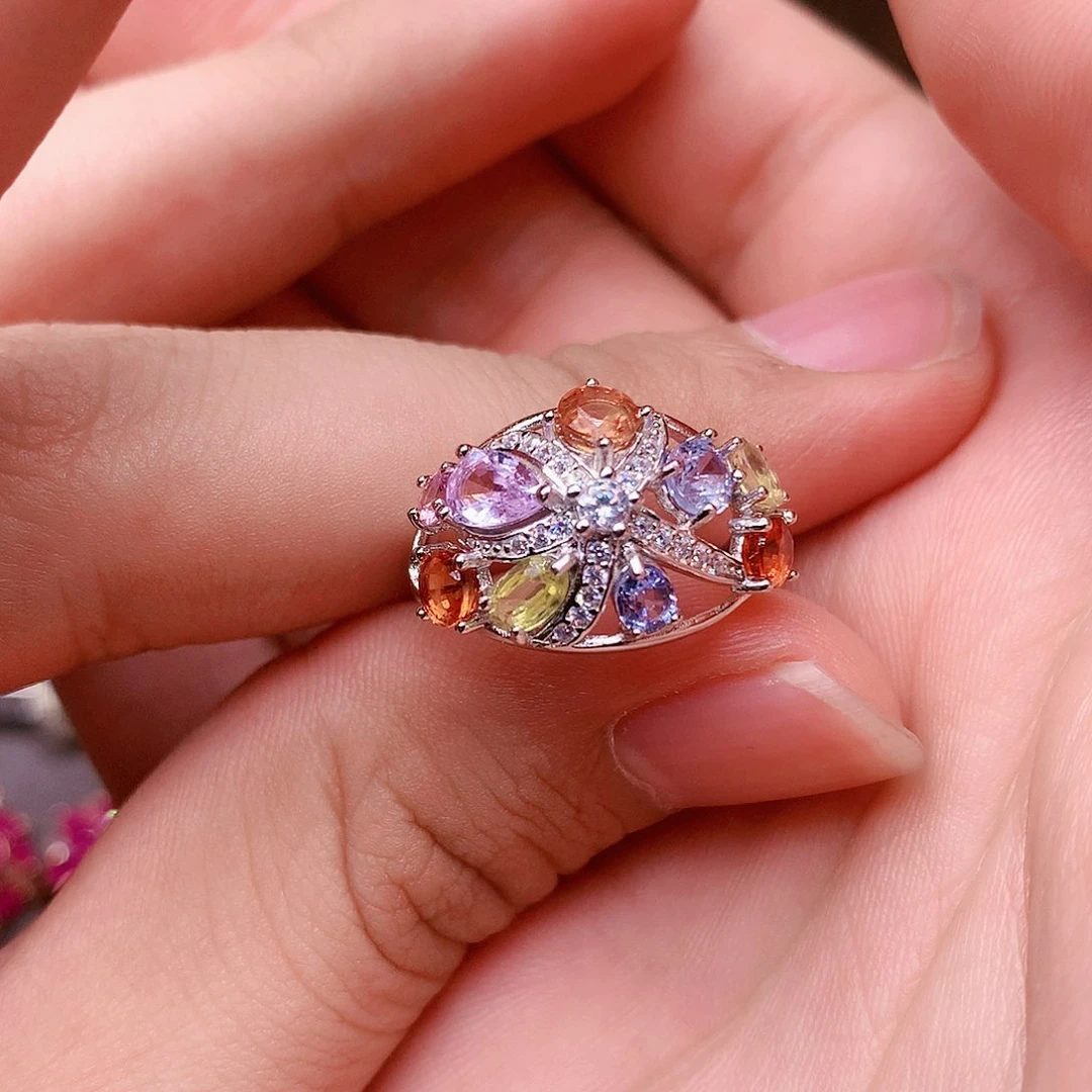 蓝宝石戒指银S925镶嵌