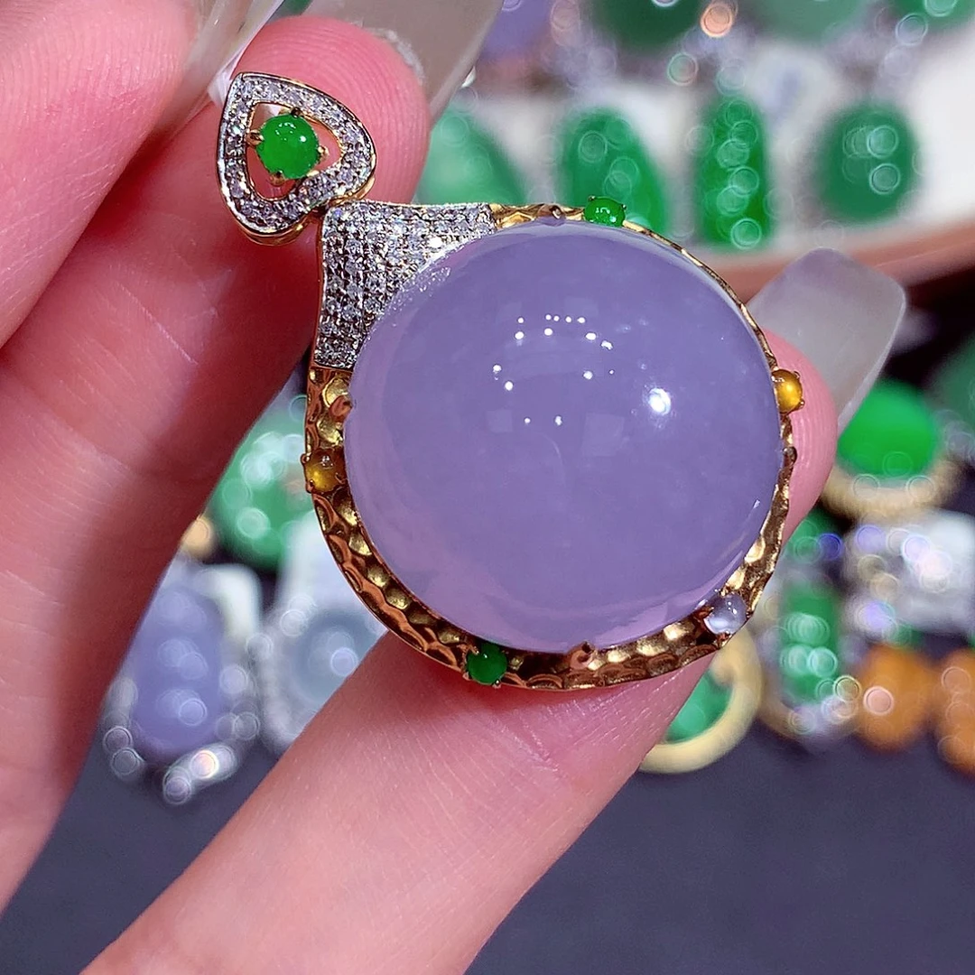 翡翠18K金镶嵌吊坠(不含链)