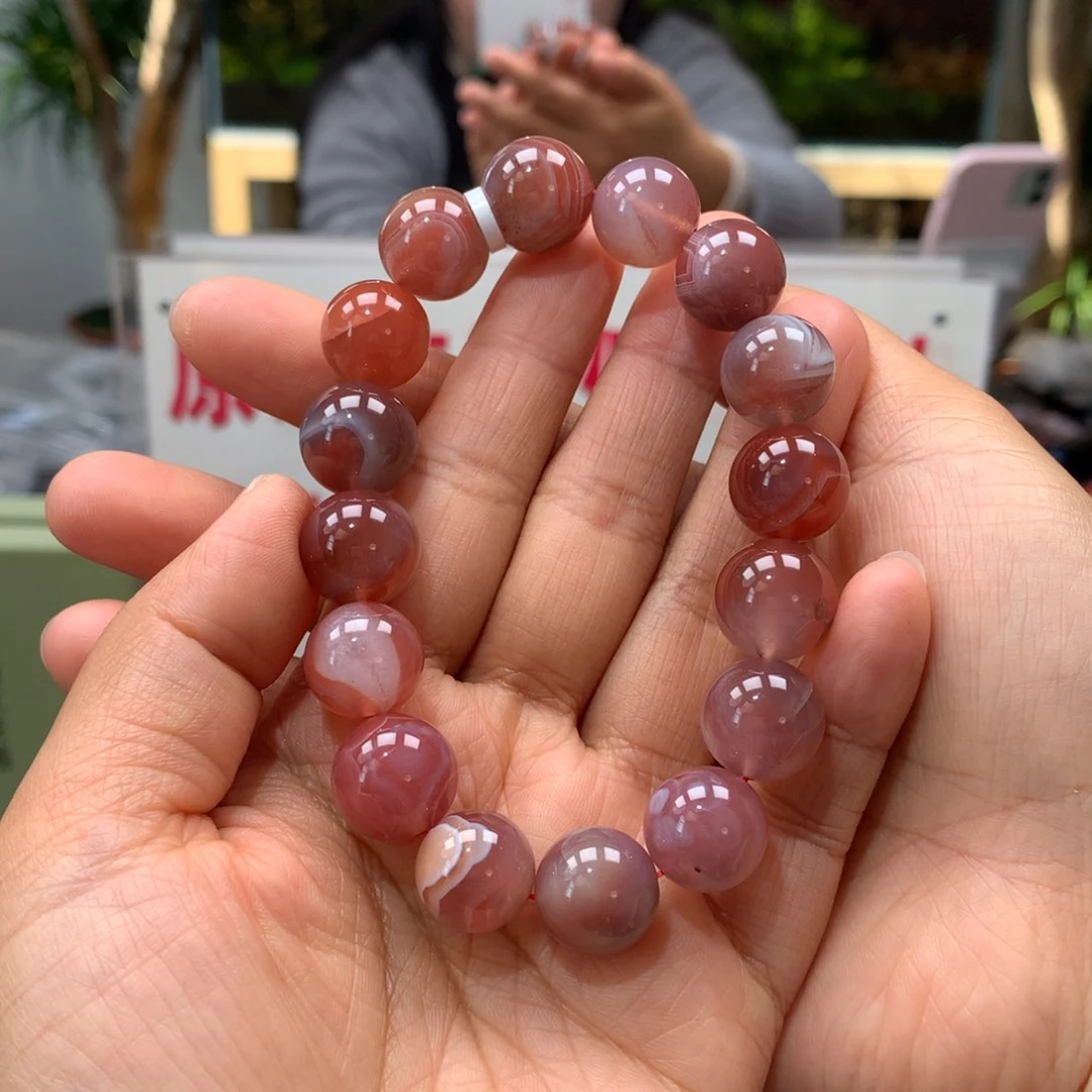 南红玛瑙南红13mm缠丝手串有瑕疵未镶嵌画*