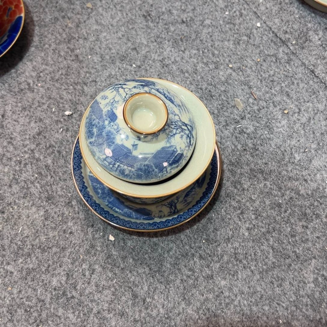 淘泥清明上河图马蹄盖碗微瑕