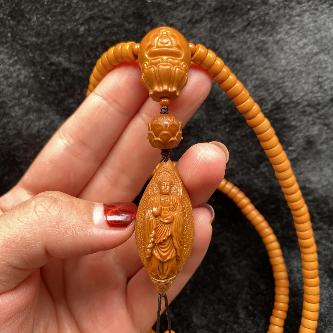 如来脖挂核尖直切链子 橄榄核雕刻文玩脖挂