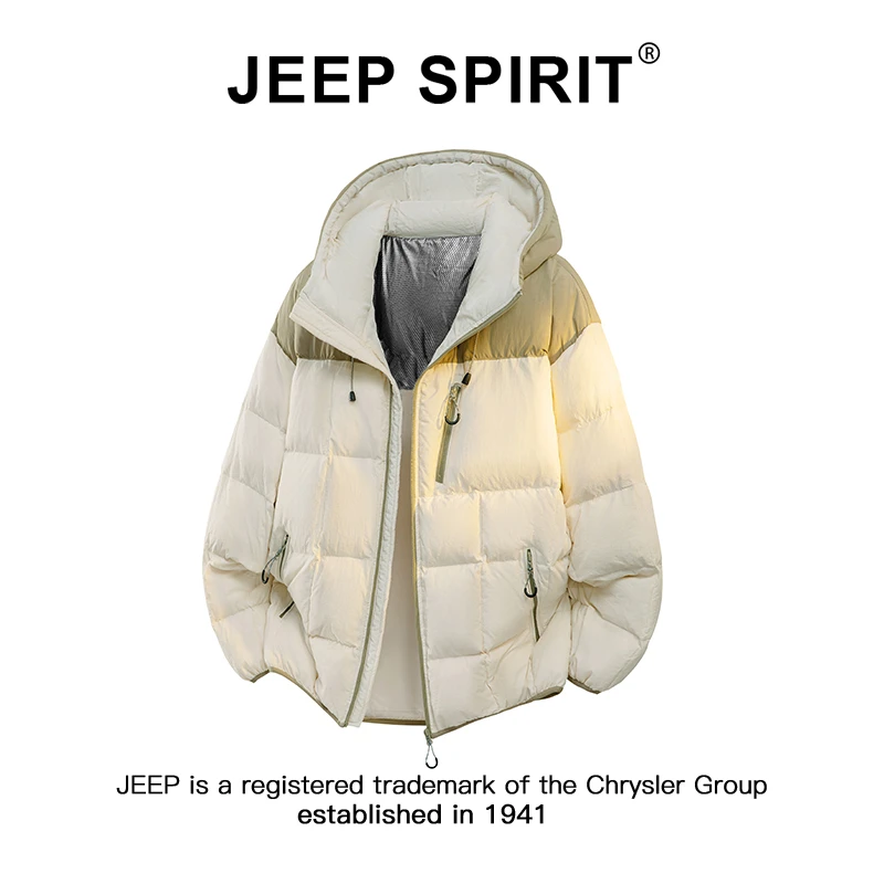 JEEPSPIRIT轻盈拼色连帽羽绒服男女冬季新款潮流保暖休闲加厚外套