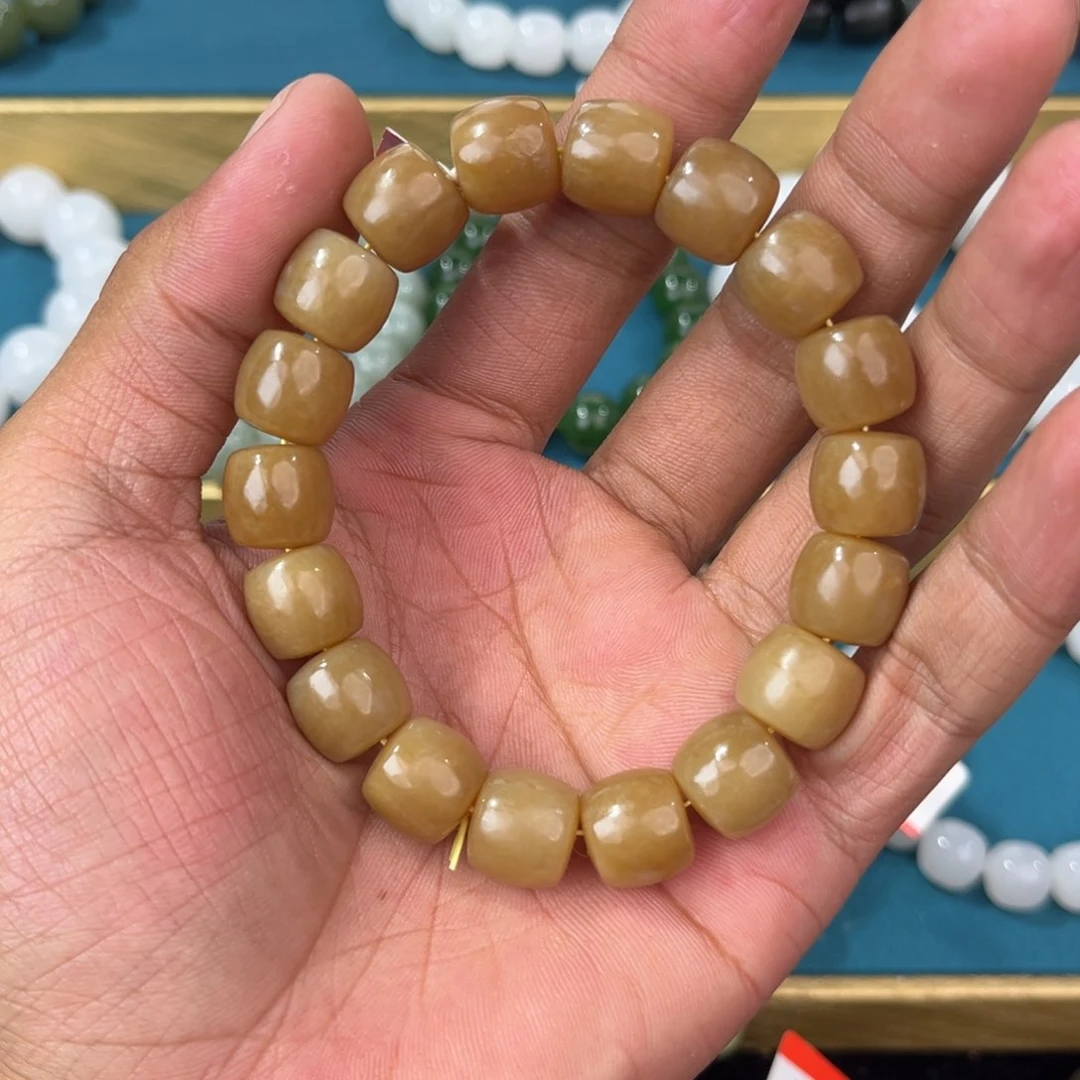 手串未镶嵌和田玉纯天然新疆和田玉且末黄金糖12直切