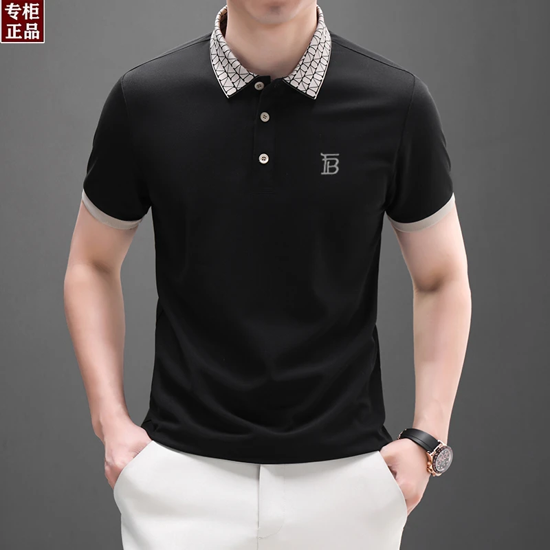 欧洲专柜正品高档时尚休闲POLO衫薄款纯色双面提花领透气中年男装