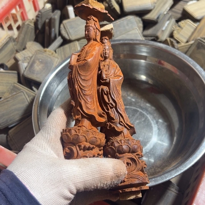 福***业非洲紫檀（红花梨）紫檀 瑕疵观音2个
