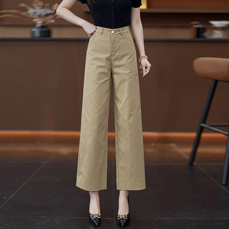 莱赛尔天丝卡其休闲裤女夏季爆款垂感百搭时尚洋气冰丝薄款阔腿裤