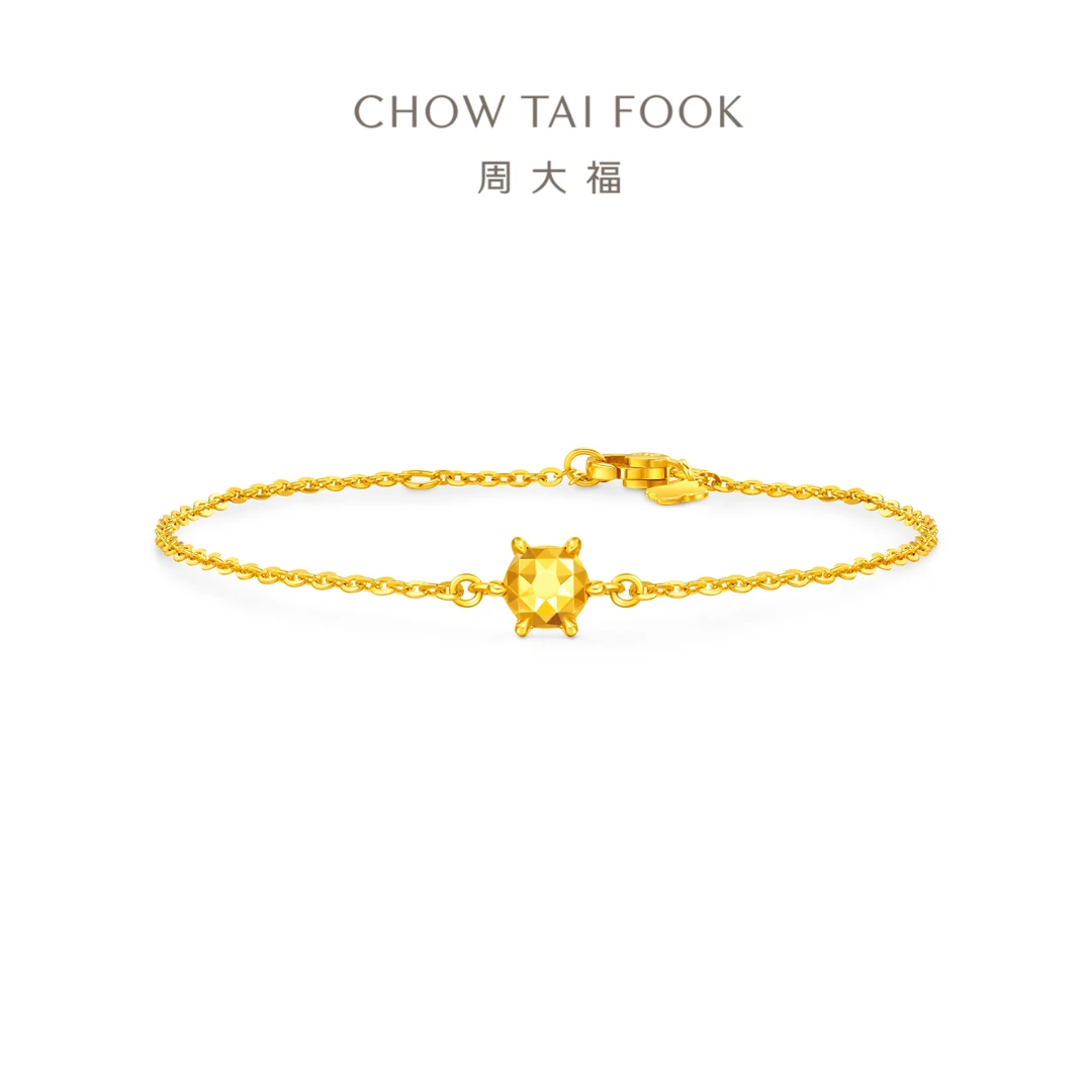 1232【周大福】时尚爆闪六爪足金黄金手链工费380@EOF1742