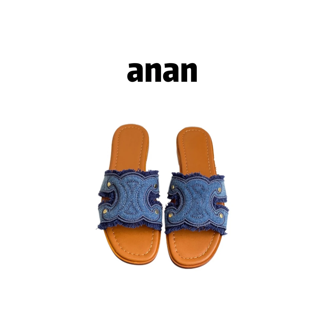 【anan】赛琳新款牛仔拖鞋