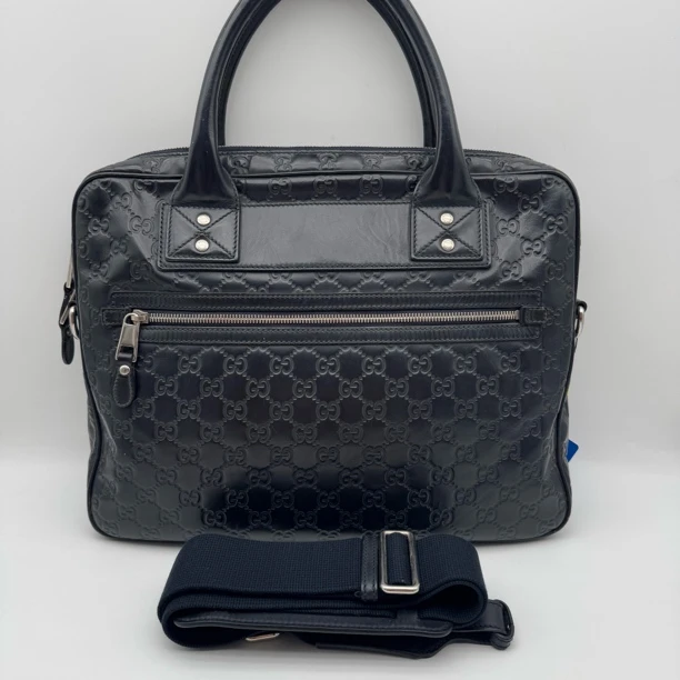 95新 GUCCI/古驰 97新黑色压花手提公文包/男士压纹经典休闲2020